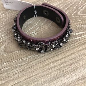 NWT chain and crystal leather bracelet 7”